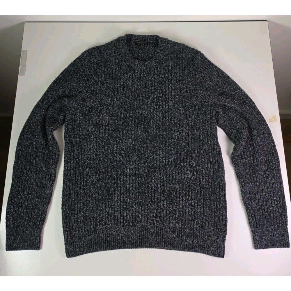 Banana Republic L Cable Knit Wool Blend Sweater Mens Marled Salt & Pepper Warm